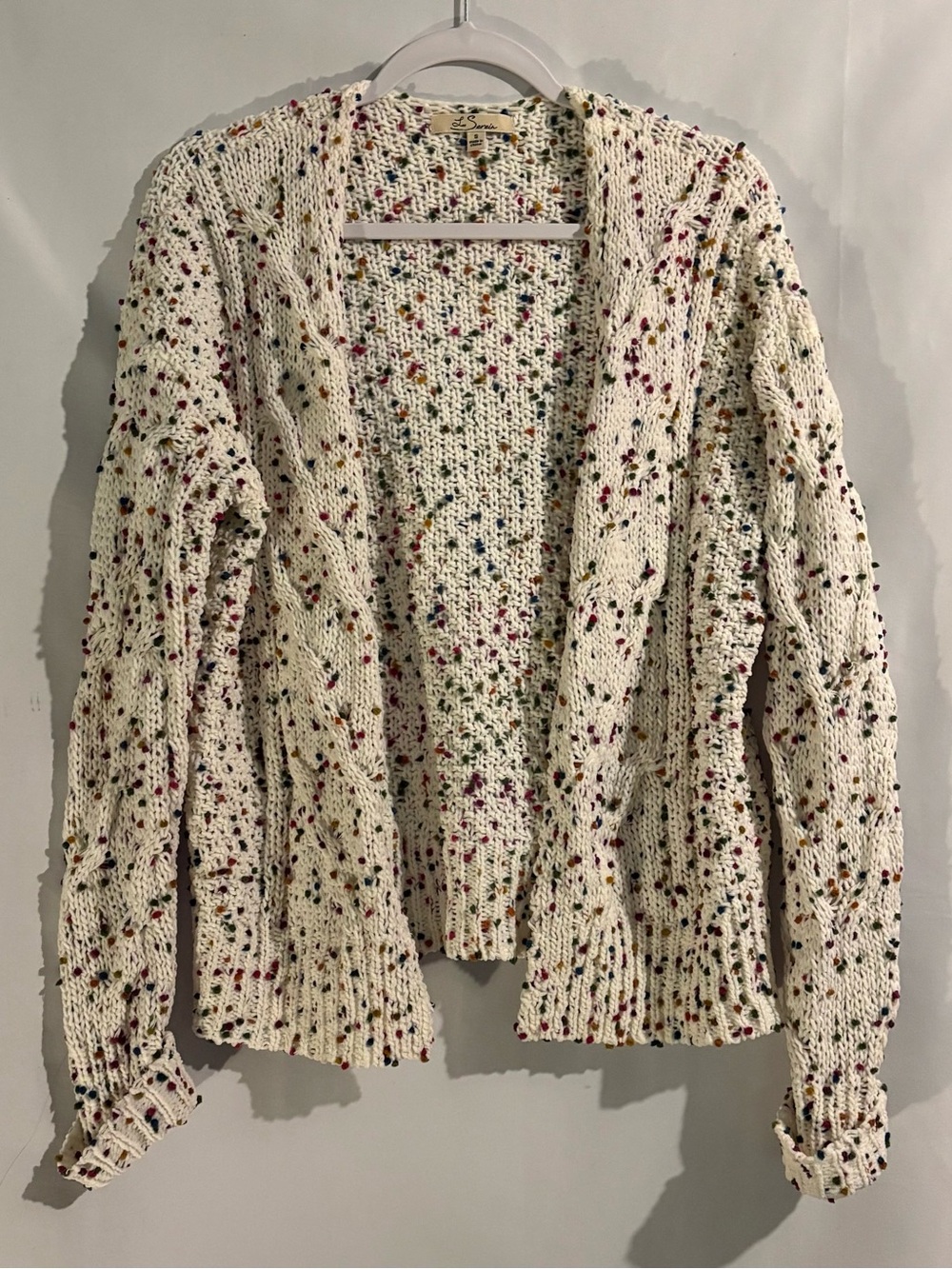 Open-Front Ivory Speckled Knit Teddy Cardigan